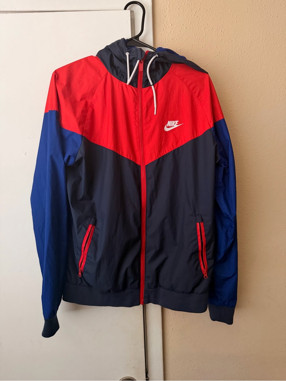 Nike Colorblock Windbreaker Jacket Sz M Red Sport Track Hip Hop Gym